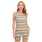 Turquoise Native American Pattern Print Sleeveless One Piece Swimsuit