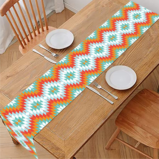 Turquoise Native American Pattern Print Table Runner