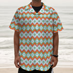 Turquoise Native American Pattern Print Textured Short Sleeve Shirt