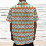 Turquoise Native American Pattern Print Textured Short Sleeve Shirt