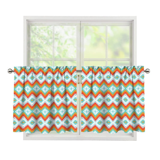 Turquoise Native American Pattern Print Tier Curtains