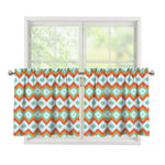 Turquoise Native American Pattern Print Tier Curtains