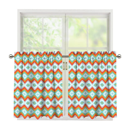Turquoise Native American Pattern Print Tier Curtains