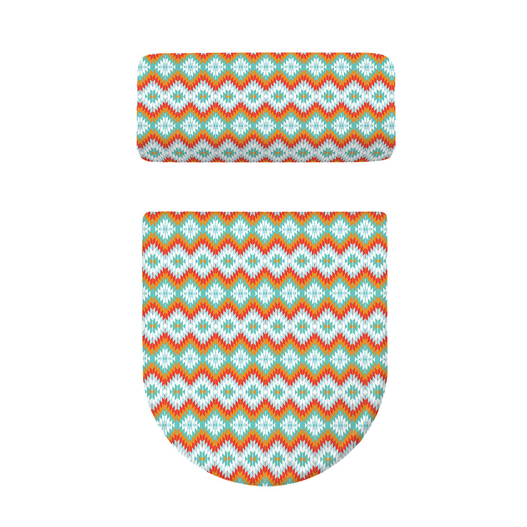Turquoise Native American Pattern Print Toilet Lid And Tank Cover Set