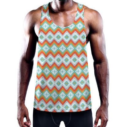 Turquoise Native American Pattern Print Training Tank Top