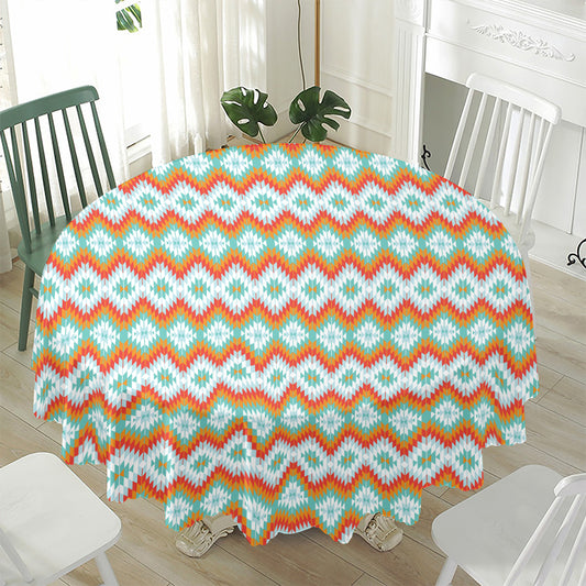 Turquoise Native American Pattern Print Waterproof Round Tablecloth