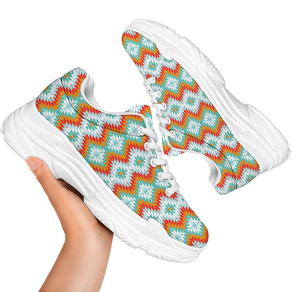 Turquoise Native American Pattern Print White Chunky Shoes