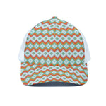 Turquoise Native American Pattern Print White Mesh Trucker Cap