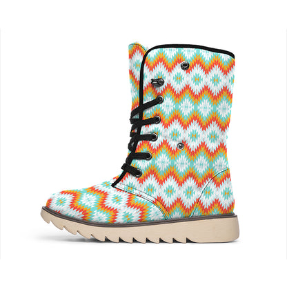 Turquoise Native American Pattern Print Winter Boots