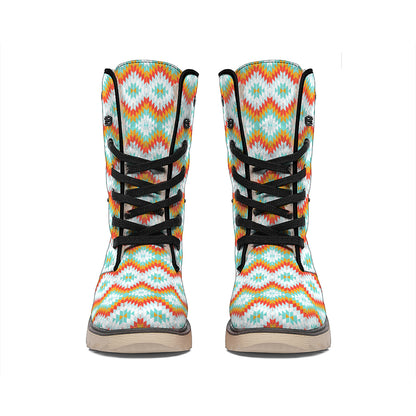 Turquoise Native American Pattern Print Winter Boots