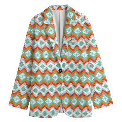 Turquoise Native American Pattern Print Women's Blazer
