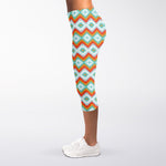 Turquoise Native American Pattern Print Women's Capri Leggings