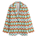 Turquoise Native American Pattern Print Women's Cotton Blazer