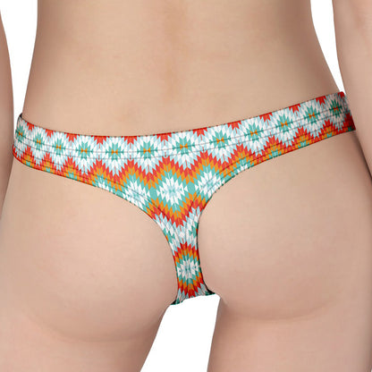 Turquoise Native American Pattern Print Women's Thong