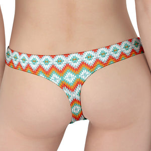 Turquoise Native American Pattern Print Women's Thong