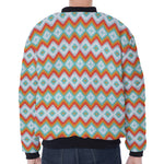 Turquoise Native American Pattern Print Zip Sleeve Bomber Jacket