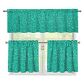 Turquoise (NOT Real) Glitter Print 3 Piece Kitchen Curtains