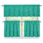 Turquoise (NOT Real) Glitter Print 3 Piece Kitchen Curtains