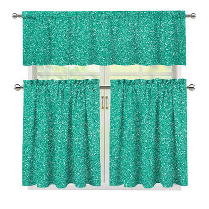 Turquoise (NOT Real) Glitter Print 3 Piece Kitchen Curtains