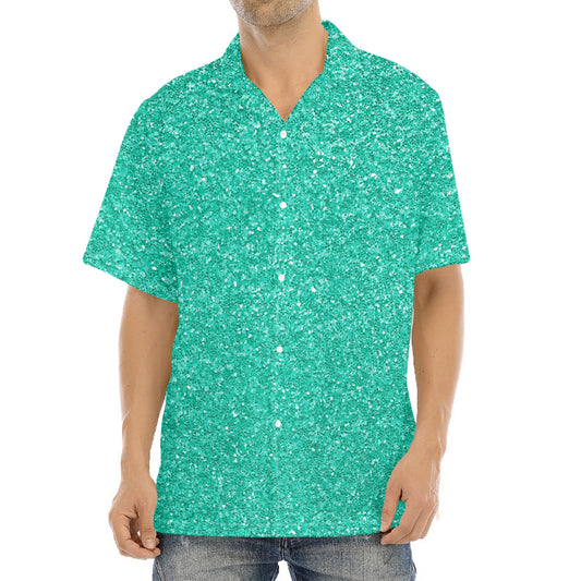 Turquoise (NOT Real) Glitter Print Aloha Shirt