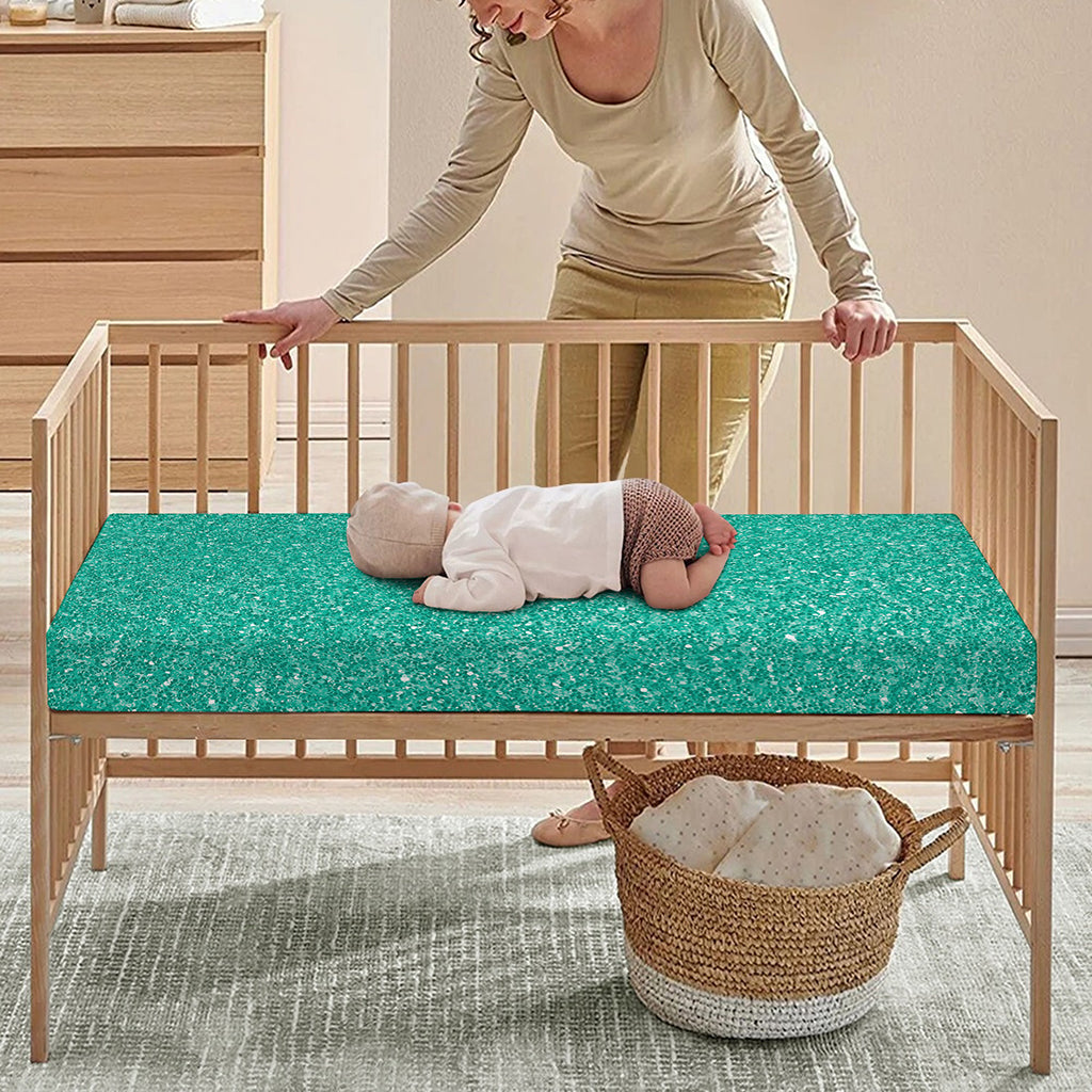 Turquoise (NOT Real) Glitter Print Baby Crib Sheet