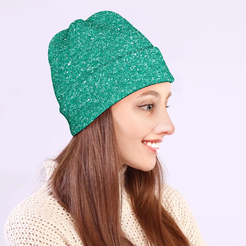 Turquoise (NOT Real) Glitter Print Beanie