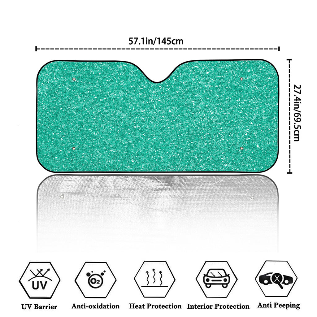 Turquoise (NOT Real) Glitter Print Car Windshield Sun Shade