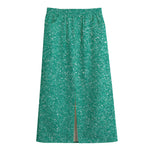 Turquoise (NOT Real) Glitter Print Cotton Front Slit Maxi Skirt
