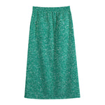 Turquoise (NOT Real) Glitter Print Cotton Front Slit Maxi Skirt