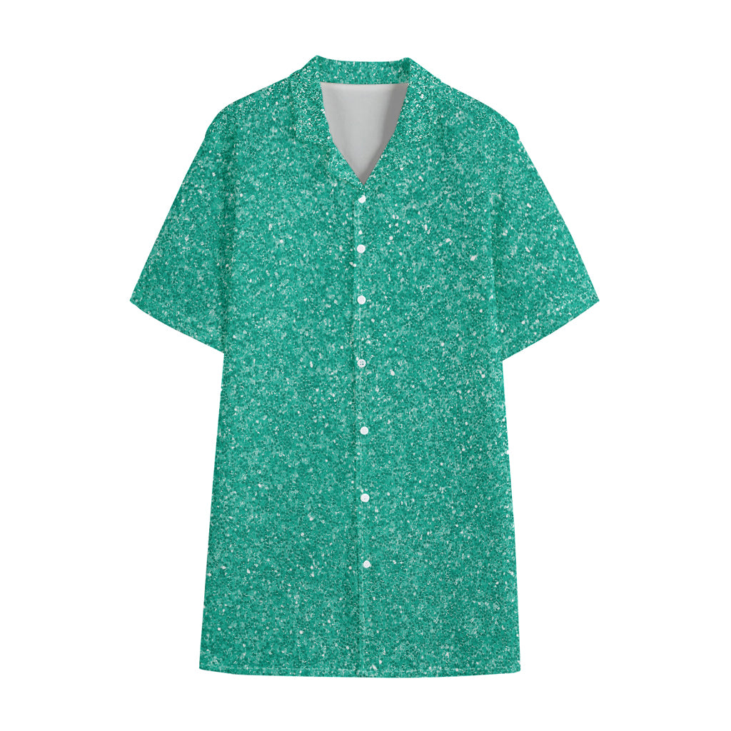 Turquoise (NOT Real) Glitter Print Cotton Hawaiian Shirt
