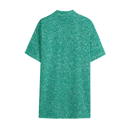 Turquoise (NOT Real) Glitter Print Cotton Hawaiian Shirt