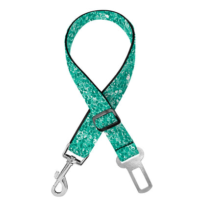 Turquoise (NOT Real) Glitter Print Dog Seat Belt
