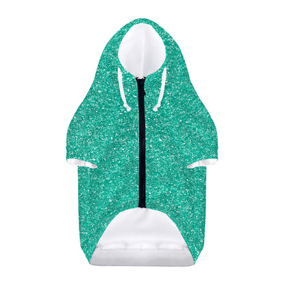 Turquoise (NOT Real) Glitter Print Dog Zip Up Hoodie