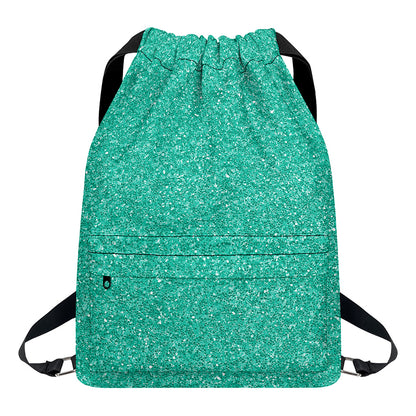 Turquoise (NOT Real) Glitter Print Drawstring Backpack