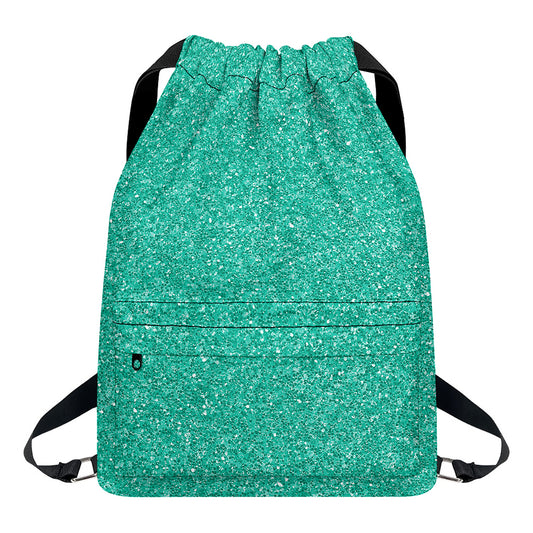 Turquoise (NOT Real) Glitter Print Drawstring Backpack