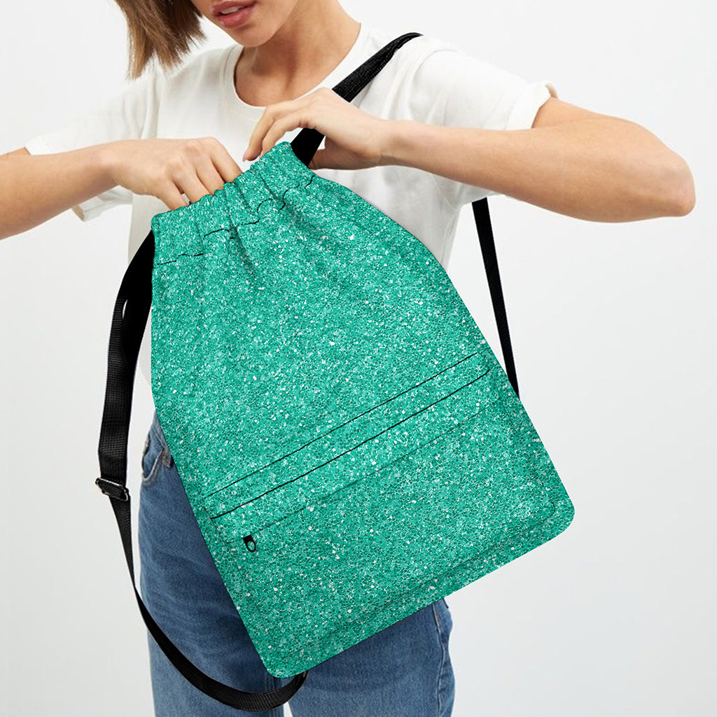 Turquoise (NOT Real) Glitter Print Drawstring Backpack