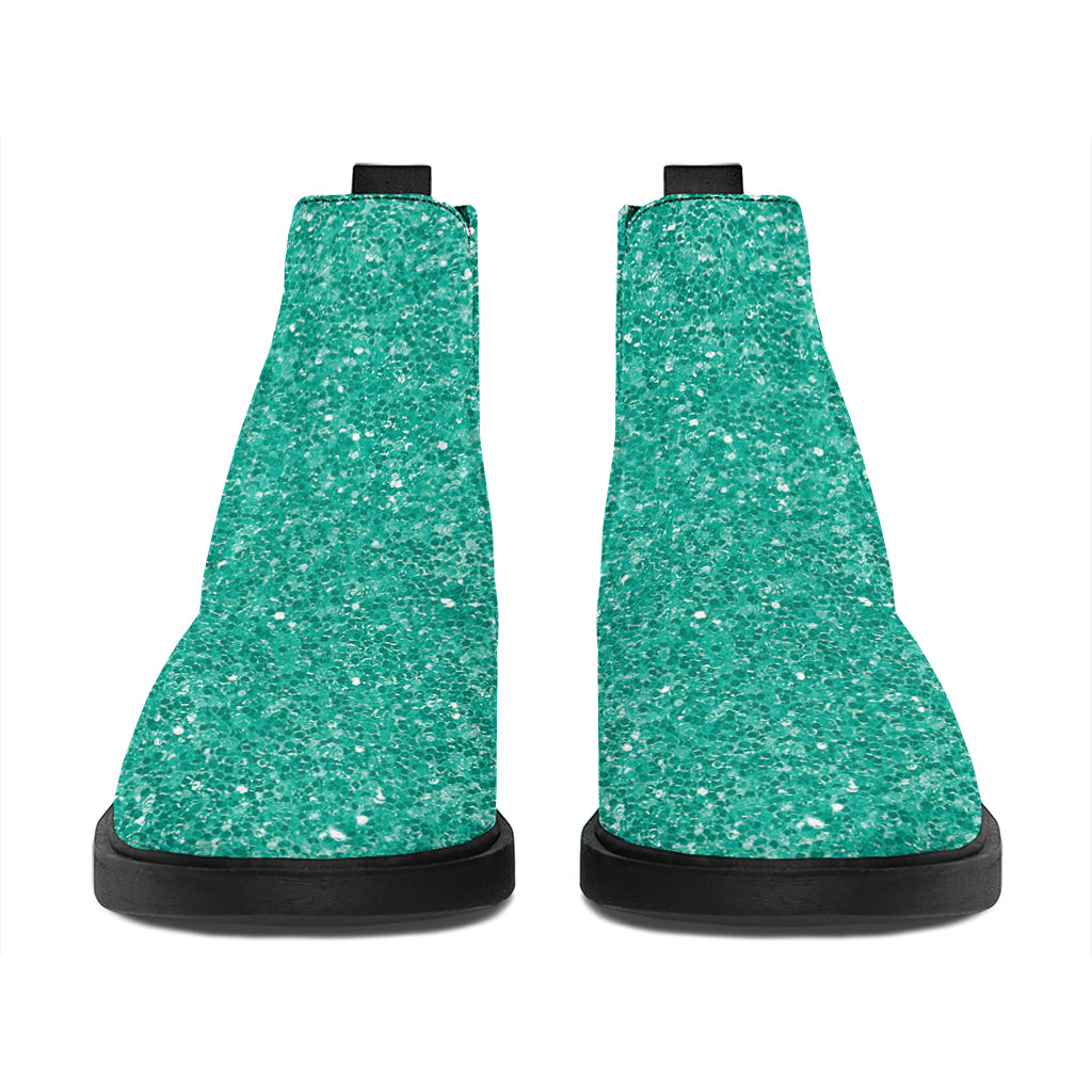 Turquoise (NOT Real) Glitter Print Flat Ankle Boots