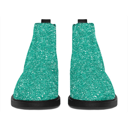 Turquoise (NOT Real) Glitter Print Flat Ankle Boots