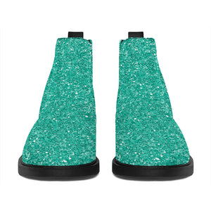 Turquoise (NOT Real) Glitter Print Flat Ankle Boots