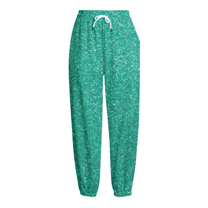 Turquoise (NOT Real) Glitter Print Fleece Lined Knit Pants