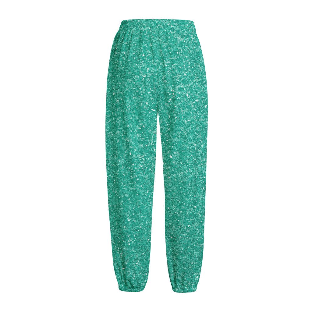 Turquoise (NOT Real) Glitter Print Fleece Lined Knit Pants