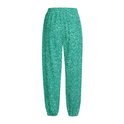 Turquoise (NOT Real) Glitter Print Fleece Lined Knit Pants