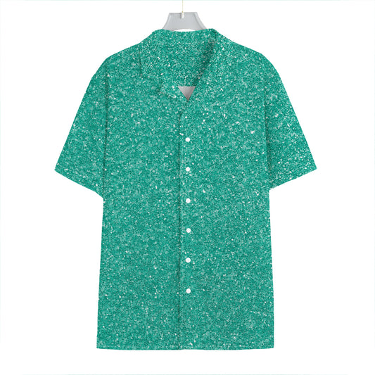 Turquoise (NOT Real) Glitter Print Hawaiian Shirt