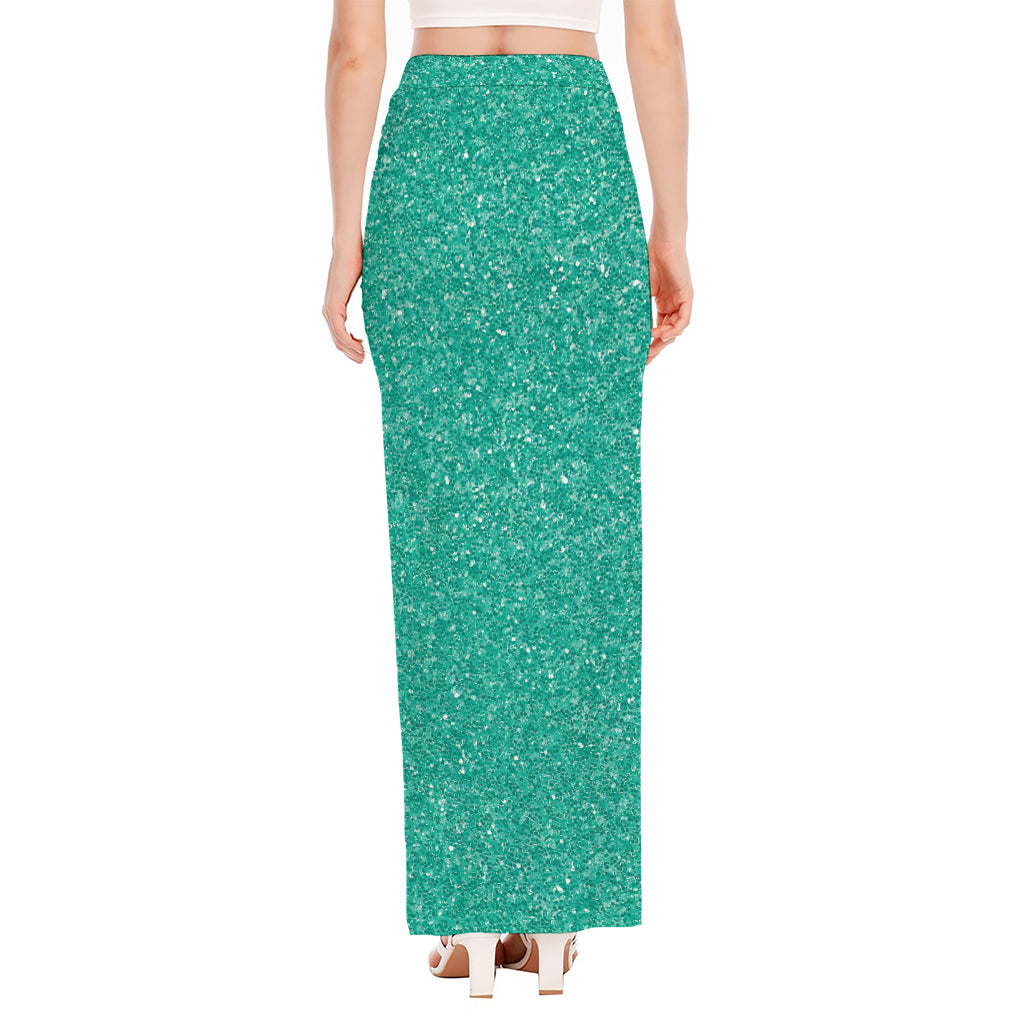 Turquoise (NOT Real) Glitter Print High Slit Maxi Skirt