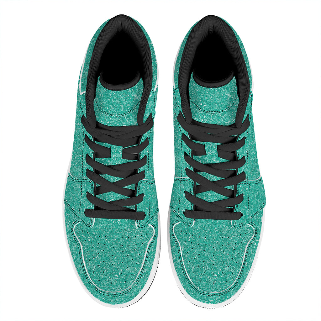 Turquoise (NOT Real) Glitter Print High Top Leather Sneakers