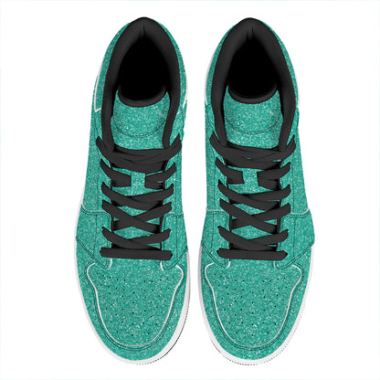 Turquoise (NOT Real) Glitter Print High Top Leather Sneakers