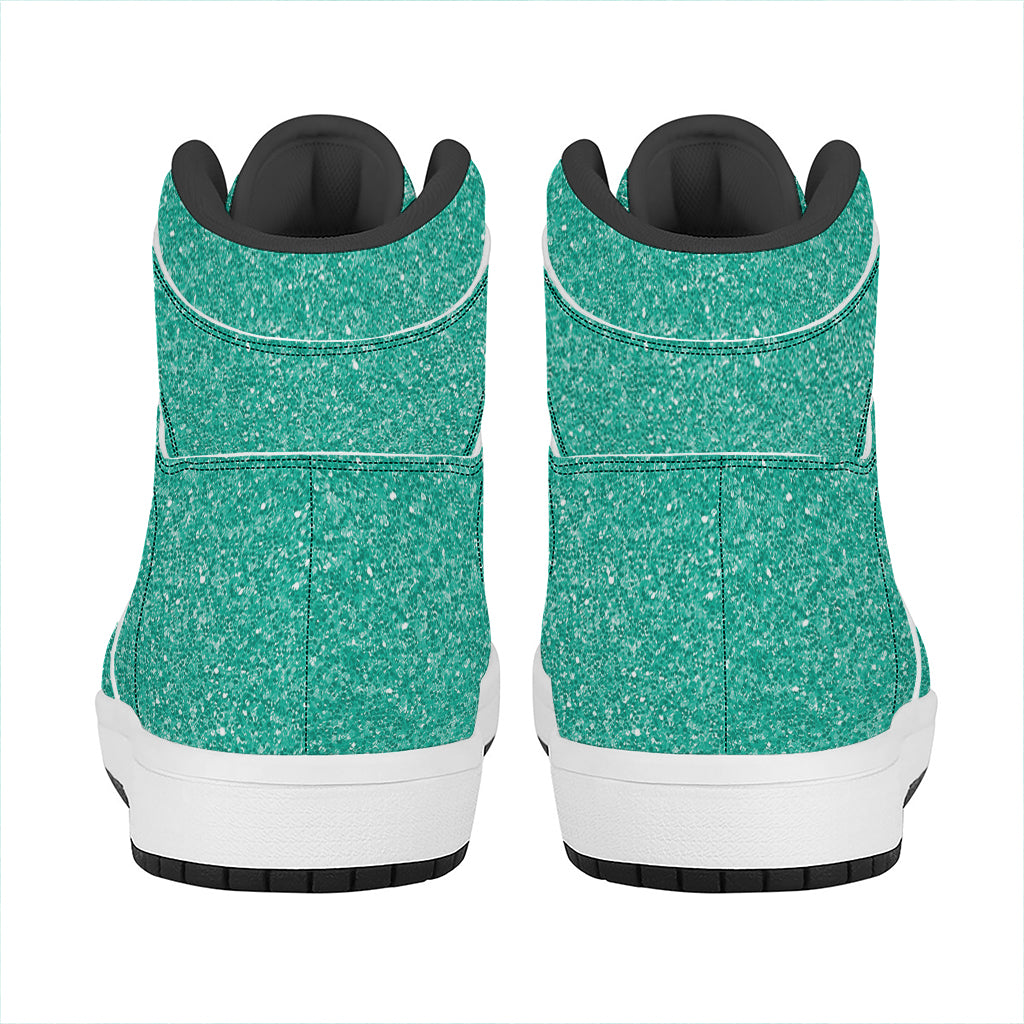 Turquoise (NOT Real) Glitter Print High Top Leather Sneakers