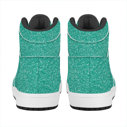 Turquoise (NOT Real) Glitter Print High Top Leather Sneakers