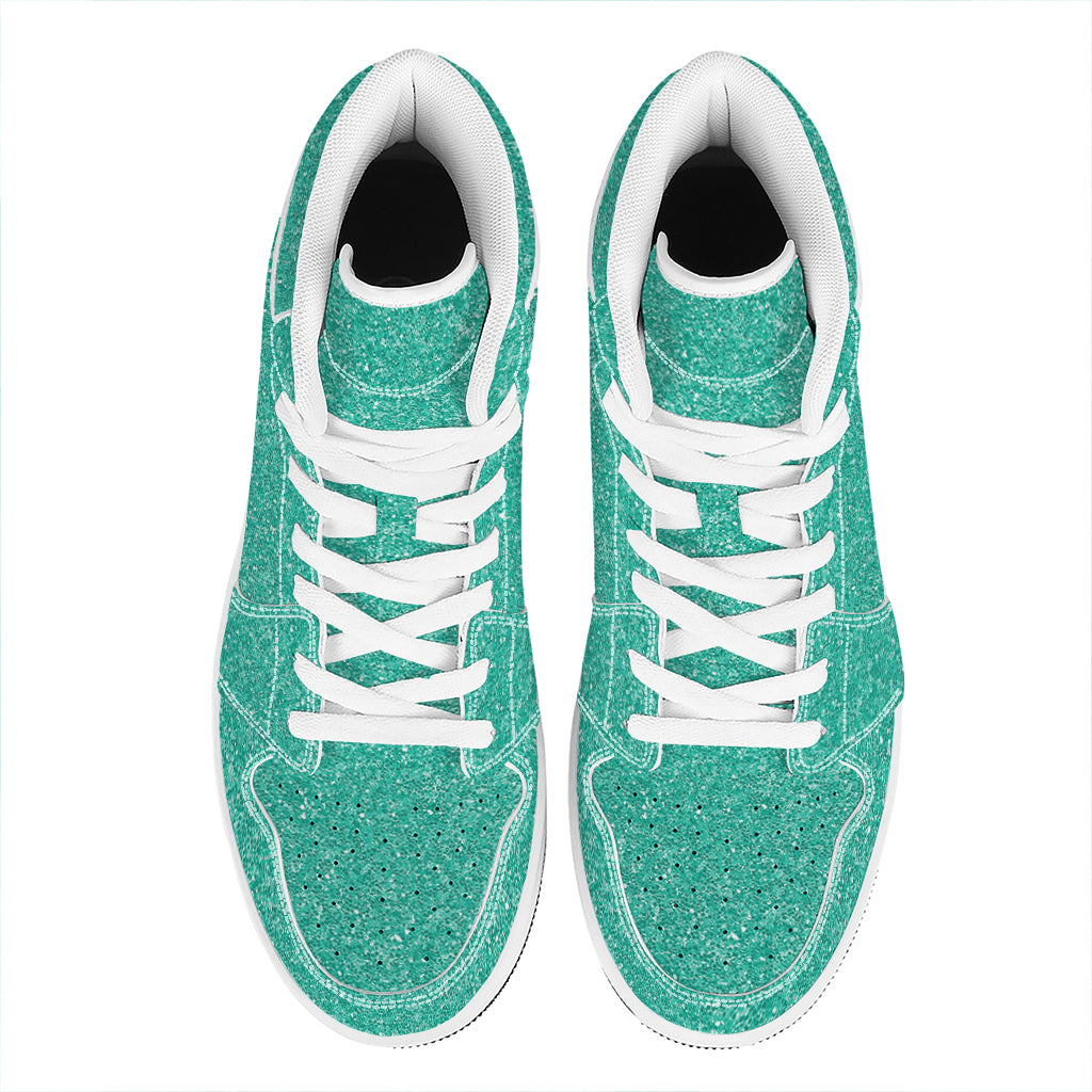 Turquoise (NOT Real) Glitter Print High Top Leather Sneakers