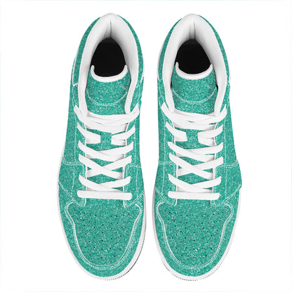 Turquoise (NOT Real) Glitter Print High Top Leather Sneakers